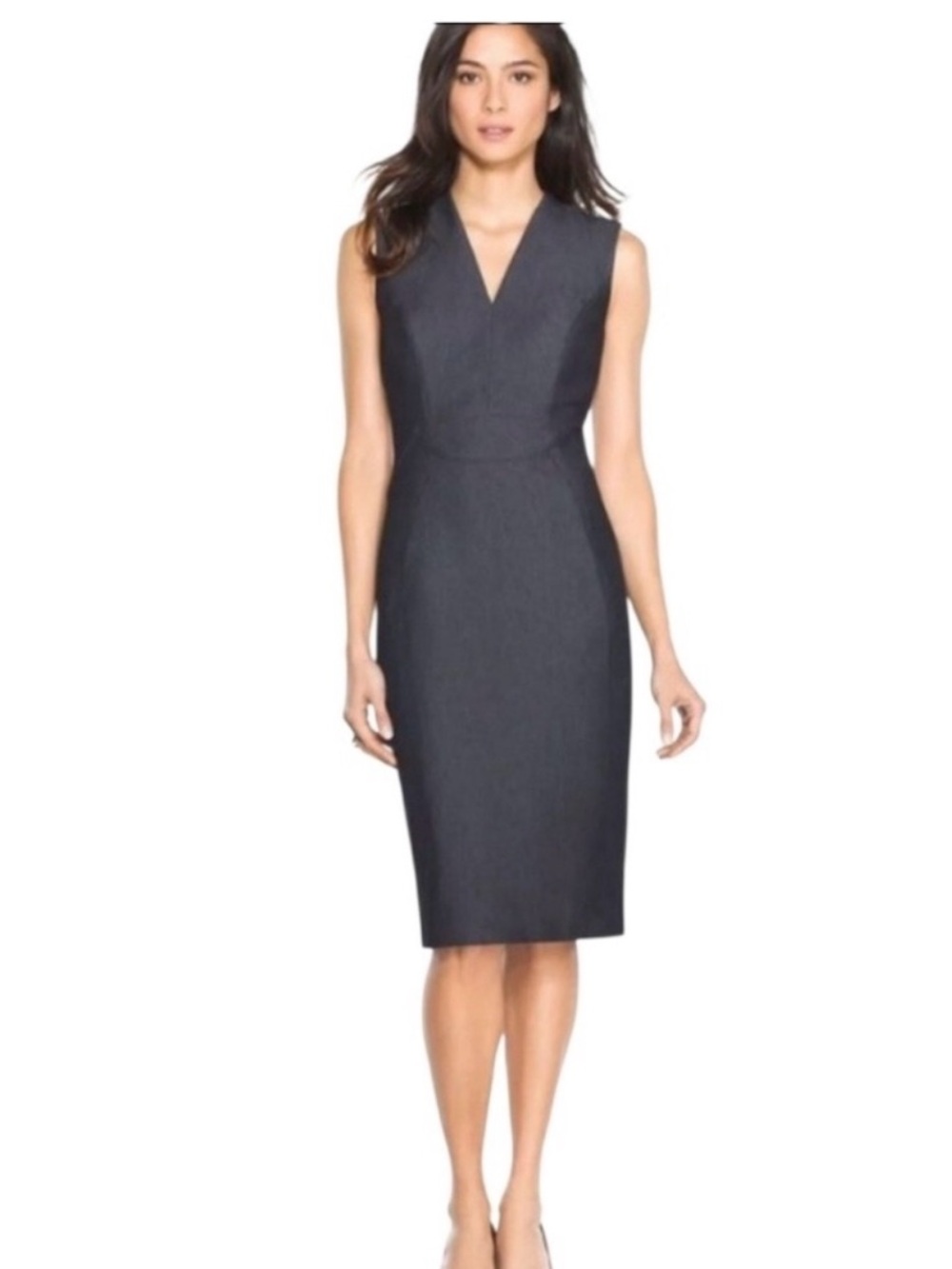 White House Black Market dark Navy blue V-Neck Midi Sheath Dress